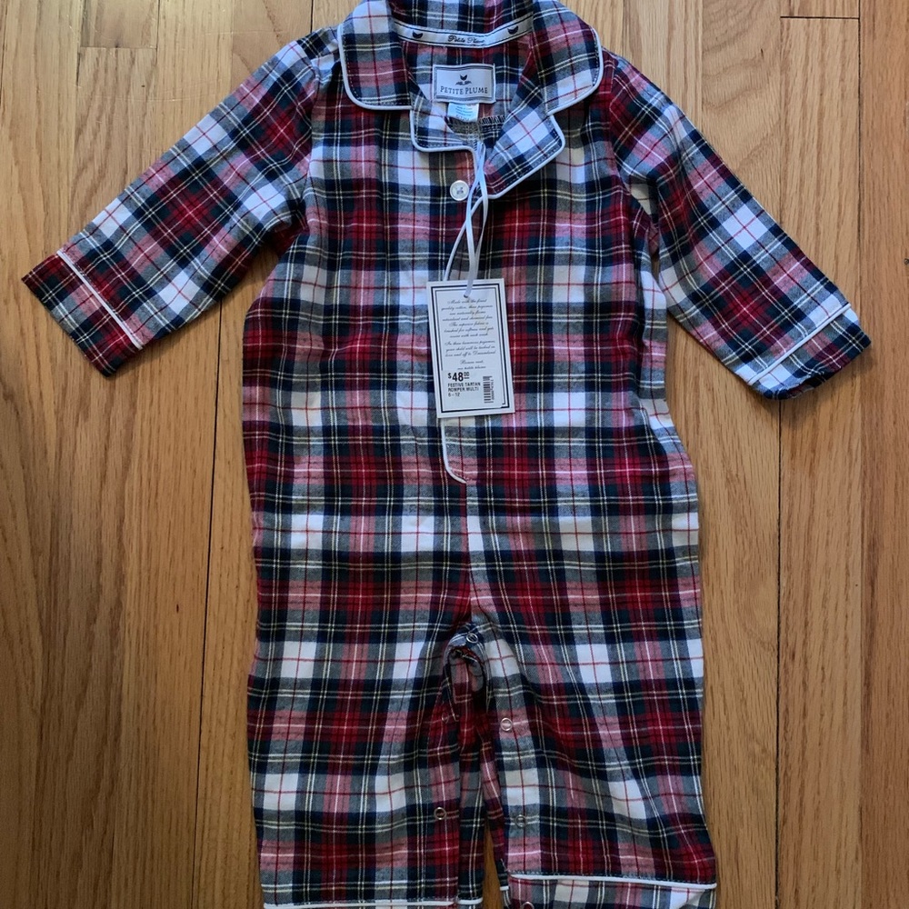 Petite Plume 6-12 month Festive Tartan Romper NWT